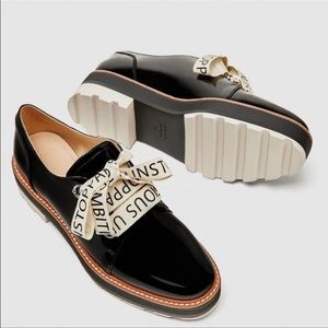New Zara Faux Patent Leather Brogues Platform Oxford